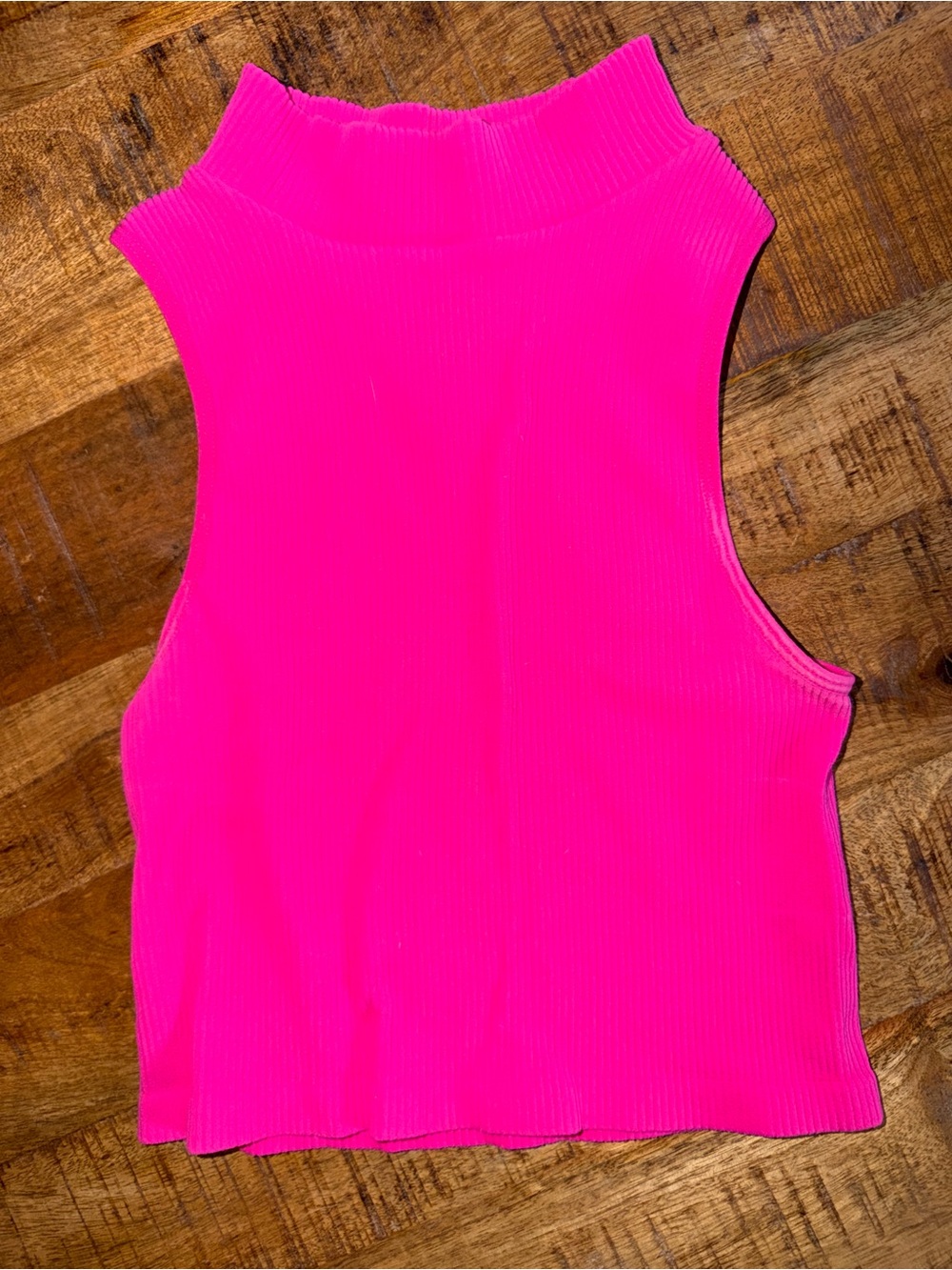Dry Goods Neon Pink Ribbed Mock Neck Sleeveless Tank
